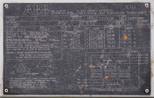 [046354] 1500 KVA 34500 Delta 480Y/277, ABB Substation, Bio-Temp