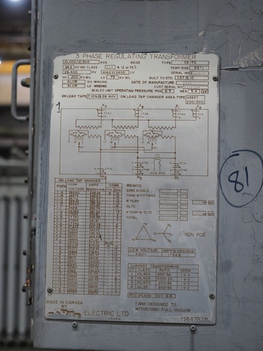 [046364] 10-12.5 MVA 26400 D - 4160Y/2400 Carte Substation Transformer with LTC