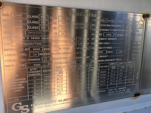 [046401] 5000KVA 69000 x 34500 D - 12470 GrdY Hevi-Duty Electric Substation Transformer