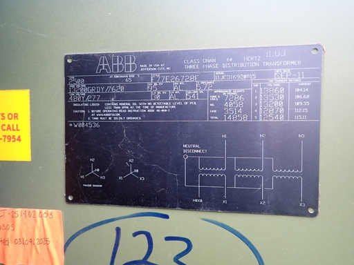 [046404] 2500 KVA 13200 GRDY/7620 480Y/277 ABB Pad-Mount, DF/RF