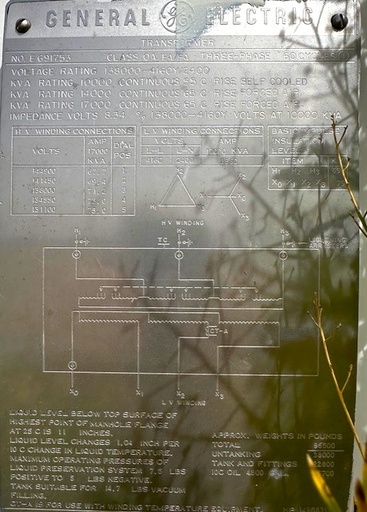 [046522] 10MVA 138000D - 4160Y General Electric Substation Transformer