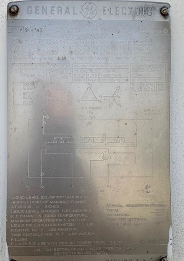 [046523] 10MVA 138000D - 4160Y General Electric Substation Transformer