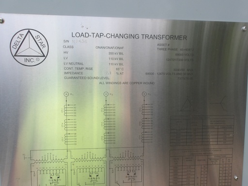 [046572] 30/40/50 MVA 69000D - 12470Y LTC Delta Star Substation Transformer