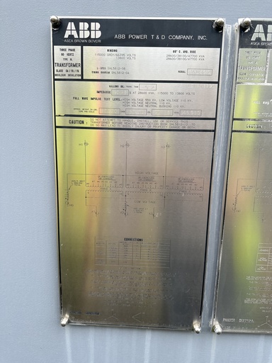[046577] 28.6 MVA 115000 GRDY - 13800 D ABB GSU Substation Transformer