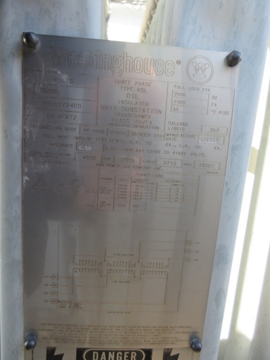 [046649] 2000kVA 13200 D - 4160Y Westinghouse Substation Transformer