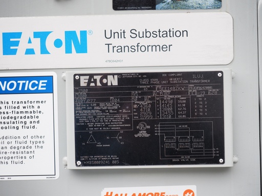 [046734] 1500 KVA Eaton Substation Transformer, 13800 D 480Y/277, Bio-Temp