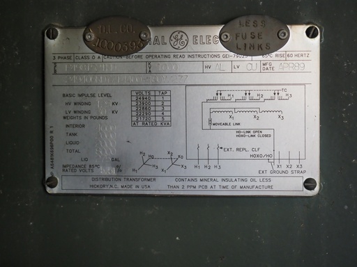 [046778] 1000 KVA 24940GRDY/14400-480Y/277 GE Padmount Transformer