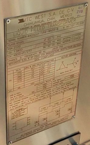 [046843] 2500 KVA 13800 D - 480 Y Virginia Transformer Substation Transformer