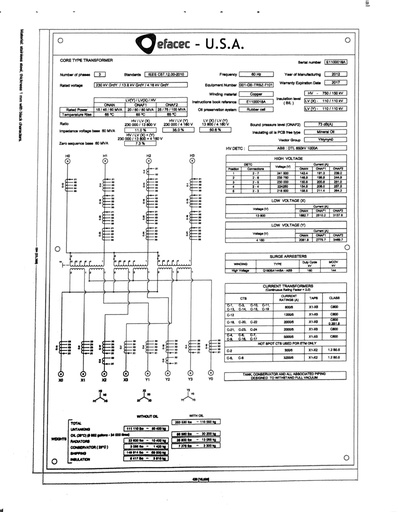 [046933] 60 MVA 230000Y - 13800Y x 4160Y efacec Core Type Transformer