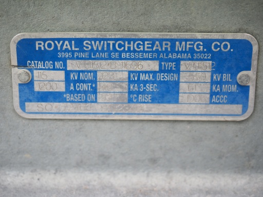 [047005] 1200 Amp 115 kV Royal Switchgear GOAB, VT11512, Horizontal Mount, Vertical Break,