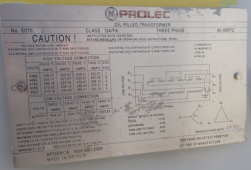 [047050] 1500/1680/1725/1932 KVA 4160 Delta 480/277 GE Substation Transformer