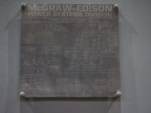 [047075] 15 MVA 69000Y - 13800Y McGraw-Edison Substation Transformer, with 2400D Tertiary