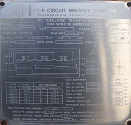 [016284] 750/840 KVA, Pri. 13800 V, Sec. 2400 V, Y, OA, ITE, 5.45% IMPEDENCE;-1